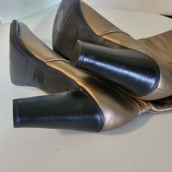 Mia Gold Leather Round Toe Stack Heel Pull-on Mid Calf Western Style Boo… - Picture 6 of 7